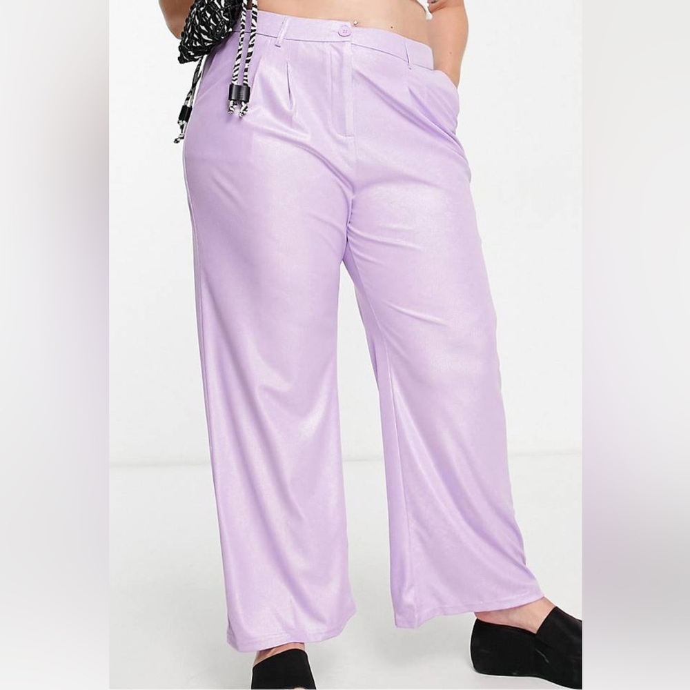 ASOS Urban Threads Plus tailored wide leg pants in lilac shimmer